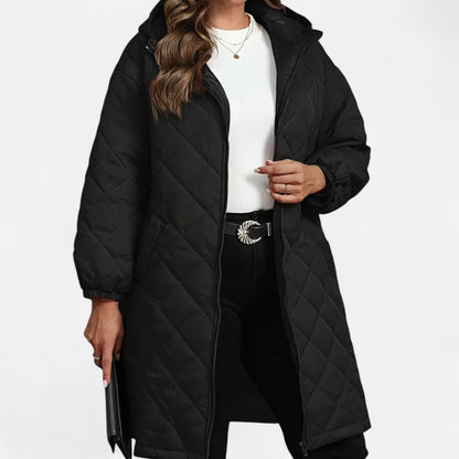 Troselle | Damen Steppjacke mit Kapuze – Langer Solider Mantel für Herbst & Winter