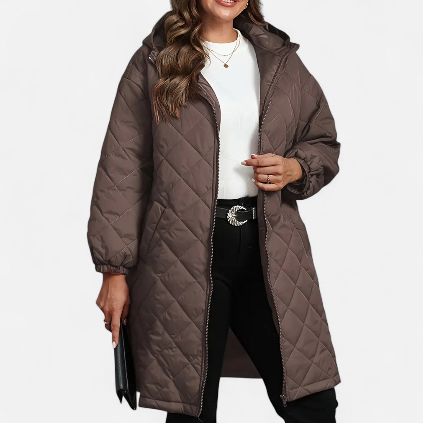 Troselle | Damen Steppjacke mit Kapuze – Langer Solider Mantel für Herbst & Winter