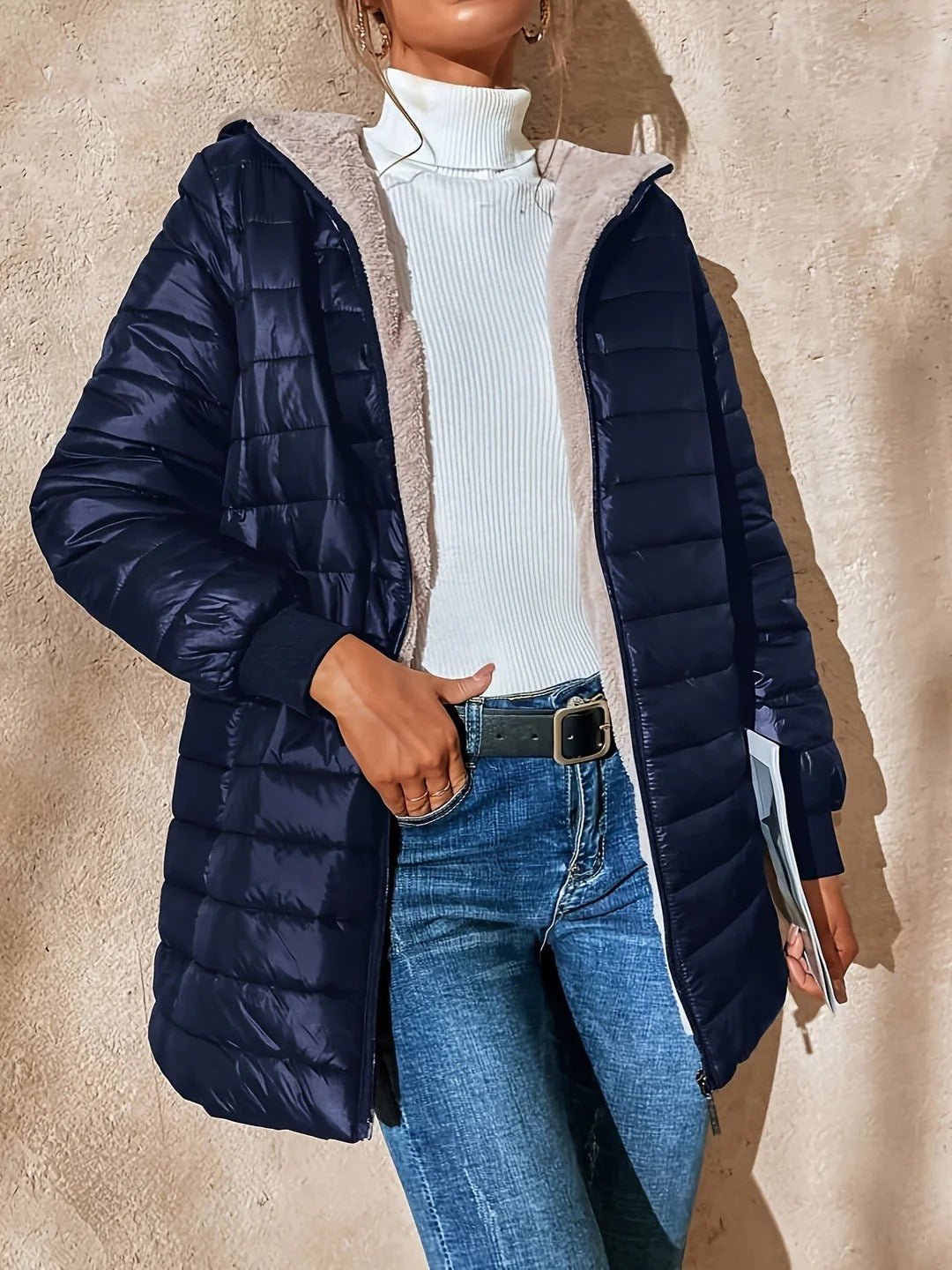 Miralyn | Damen Lange Steppjacke mit Fleecefutter, Relaxed Fit & Reißverschluss