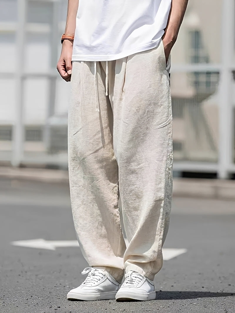 Herren Hose mit weitem, geradem Bein – Leichte Freizeithose für Alltag, Urlaub und entspannte Looks