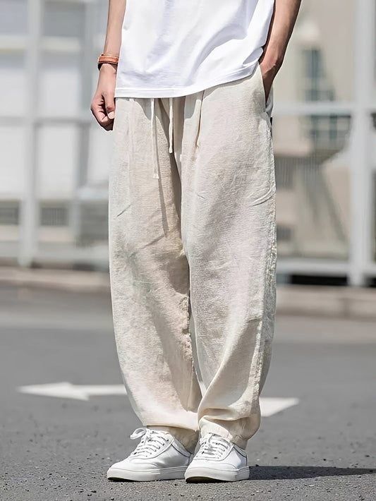 Herren Hose mit weitem, geradem Bein – Leichte Freizeithose für Alltag, Urlaub und entspannte Looks