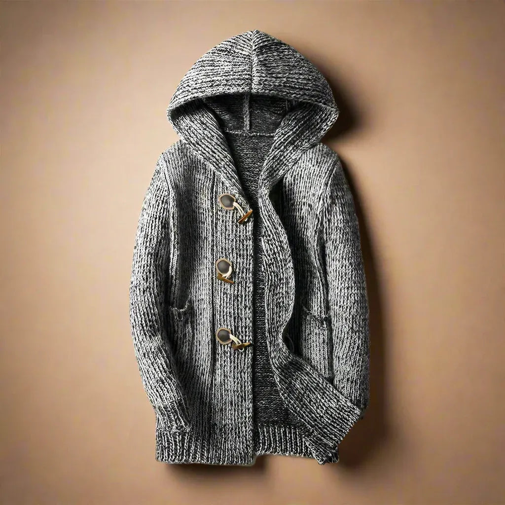 Justine | Herren Strick-Cardigan mit Kapuze, Regular Fit & Knebelknöpfen