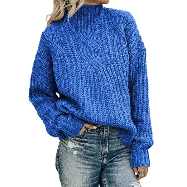 Dorelia | Damen Grobstrickpullover mit hohem Kragen in Uni-Farbe