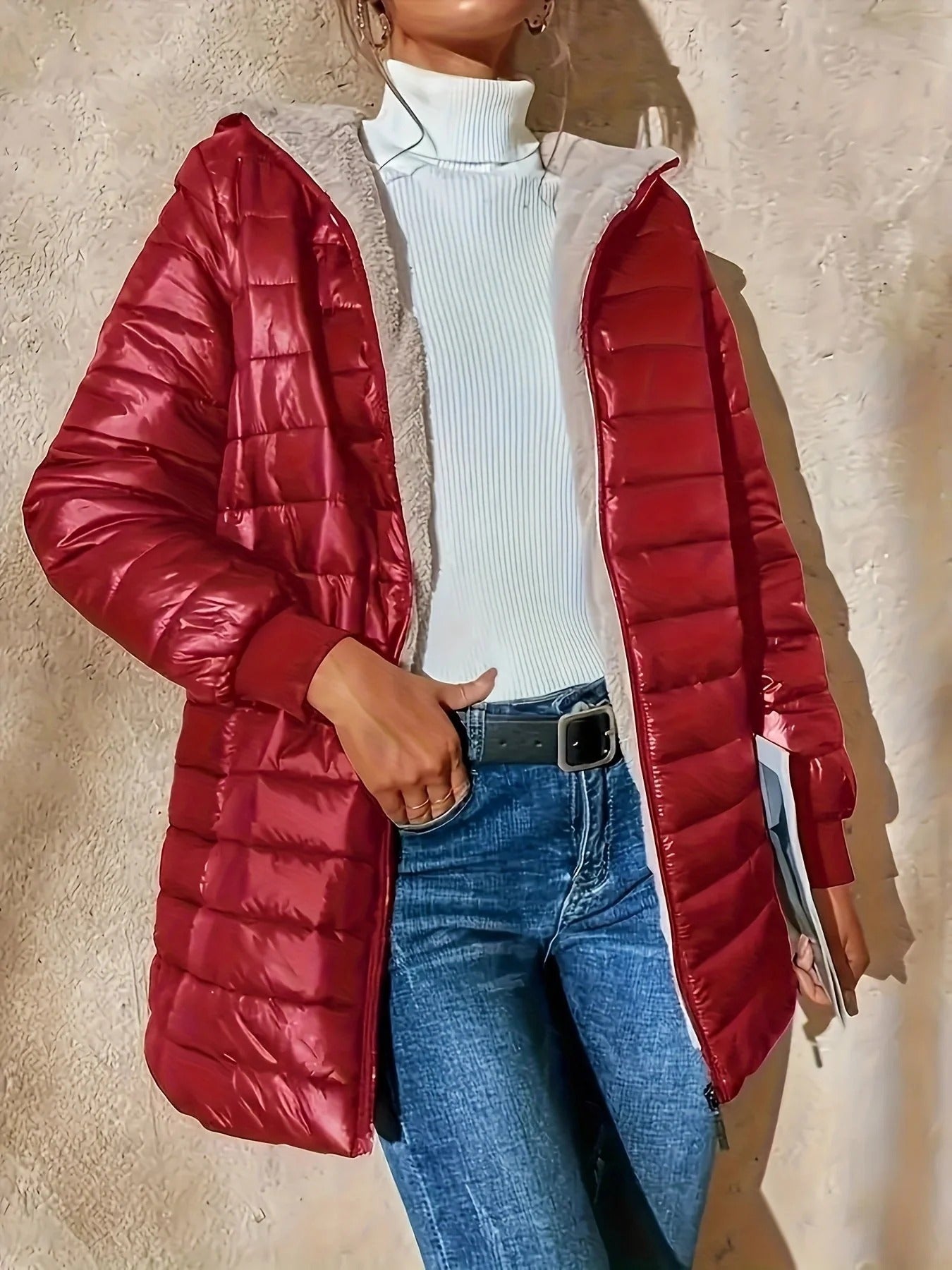 Miralyn | Damen Lange Steppjacke mit Fleecefutter, Relaxed Fit & Reißverschluss