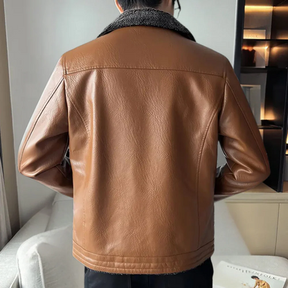 Ervandel | Herren Bomberjacke aus Kunstleder mit Plüschkragen und Reißverschluss