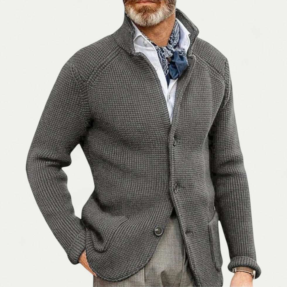 Dean | Herren Strick-Cardigan mit Knopfleiste & Stehkragen, strukturiertes Design