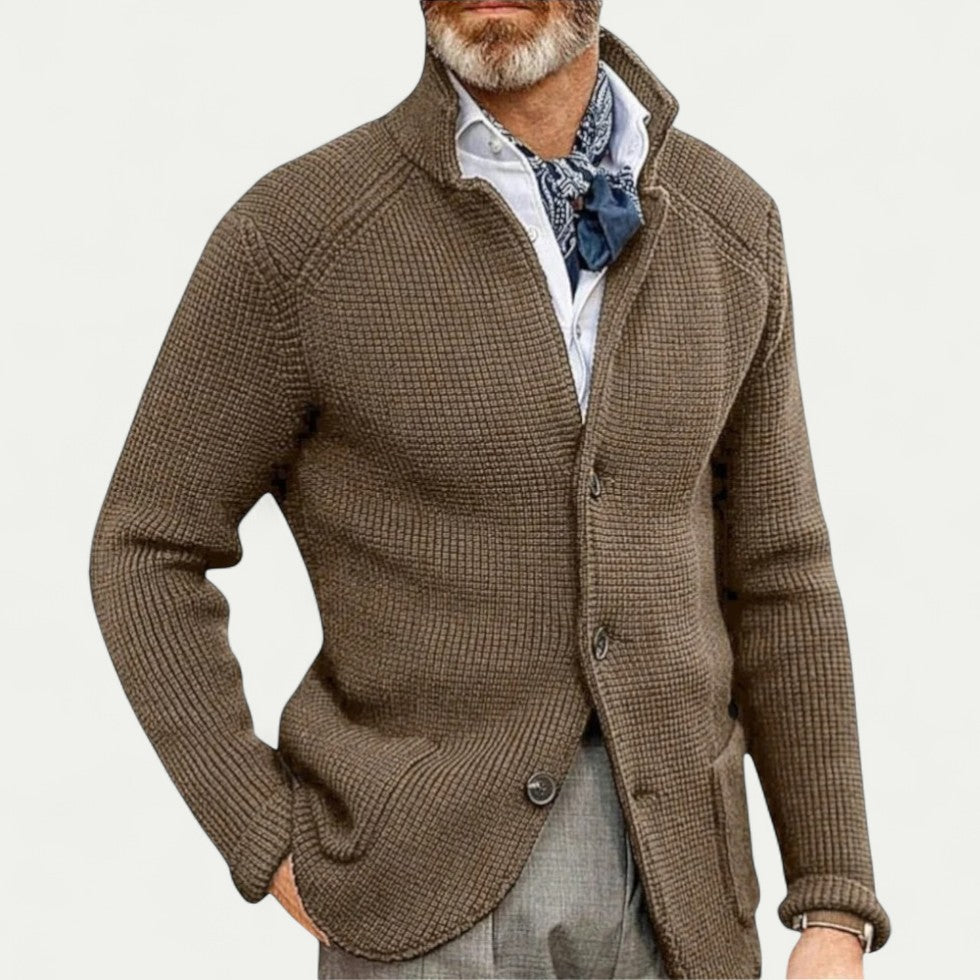 Dean | Herren Strick-Cardigan mit Knopfleiste & Stehkragen, strukturiertes Design