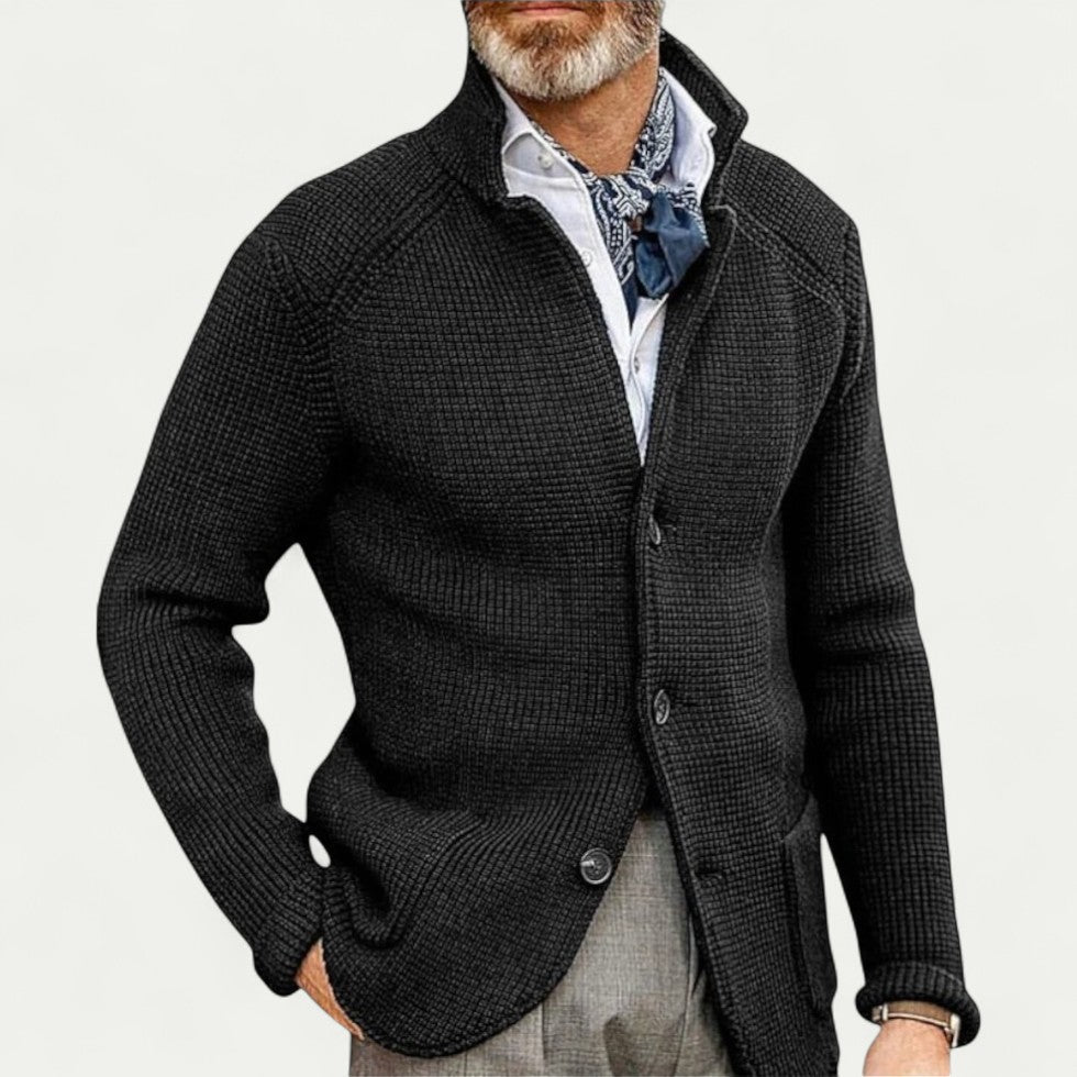 Dean | Herren Strick-Cardigan mit Knopfleiste & Stehkragen, strukturiertes Design