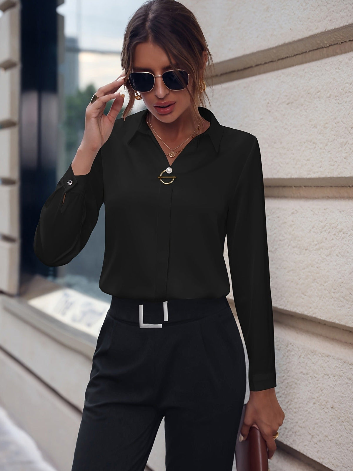 Damen Einfarbige Bluse mit tailliertem Schnitt – Elegante Bluse für Büro und stilvolle Alltagslooks