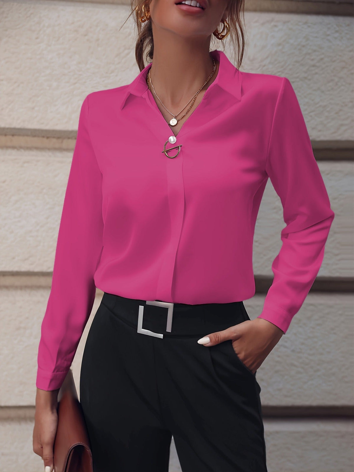 Damen Einfarbige Bluse mit tailliertem Schnitt – Elegante Bluse für Büro und stilvolle Alltagslooks