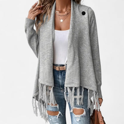 Stellora | Damen Fransen-Pullover mit V-Ausschnitt – Stylischer Strickpullover mit Tassel-Details für Herbst & Winter