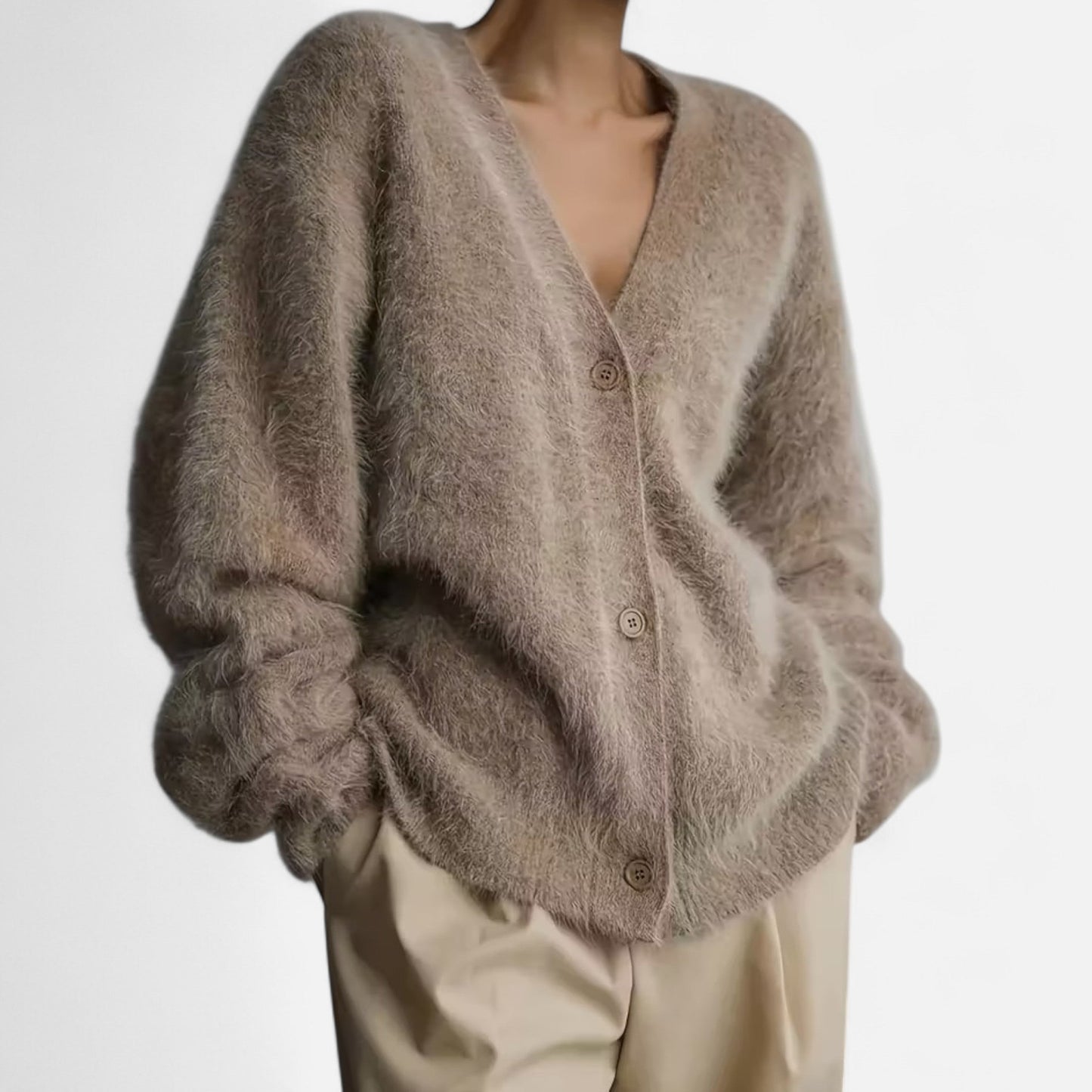 Tanisse | Damen Cardigan mit V-Ausschnitt – Lockerer, weicher Strick in Solider Farbe mit Knöpfen