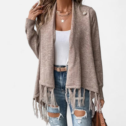 Stellora | Damen Fransen-Pullover mit V-Ausschnitt – Stylischer Strickpullover mit Tassel-Details für Herbst & Winter
