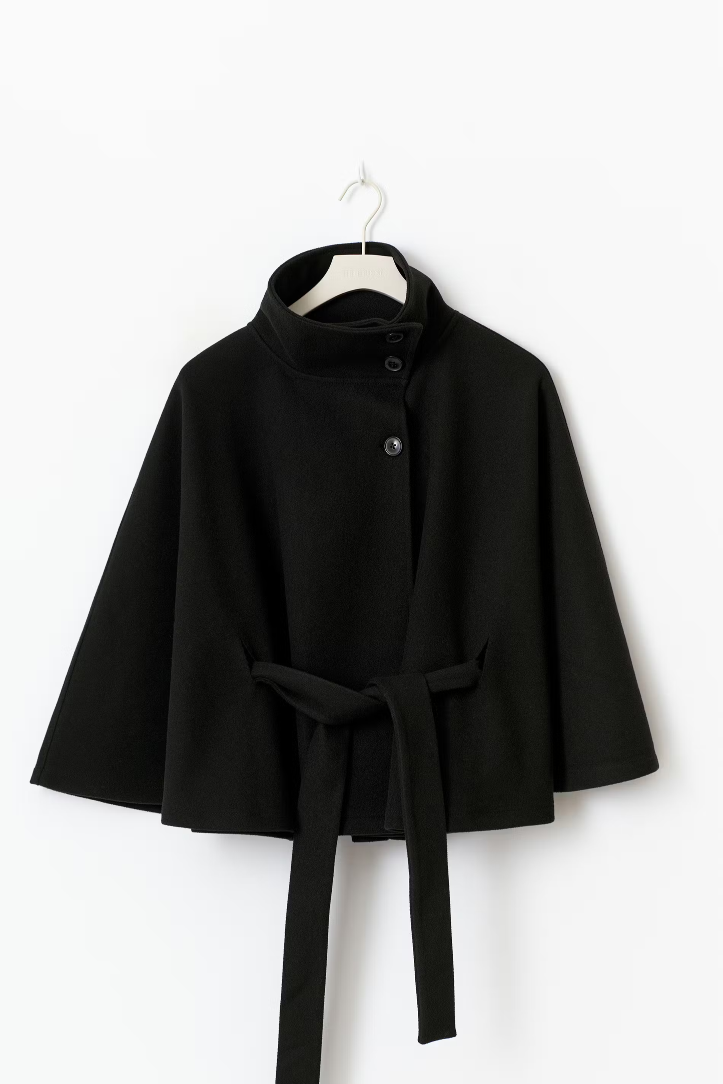 Damen Cape-Mantel mit Gürtel | Elegante Jacke mit hohem Kragen