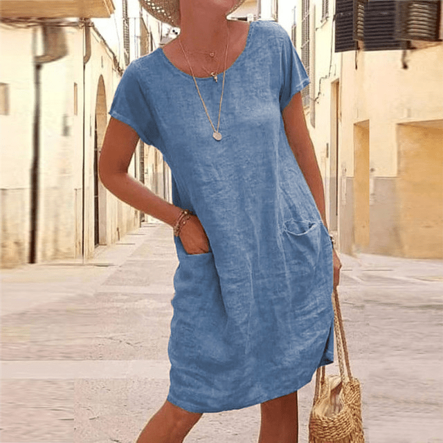 Luftiges Sommerkleid mit Rundhalsausschnitt und Taschen – Lässig, Komfortabel & Vielseitig
