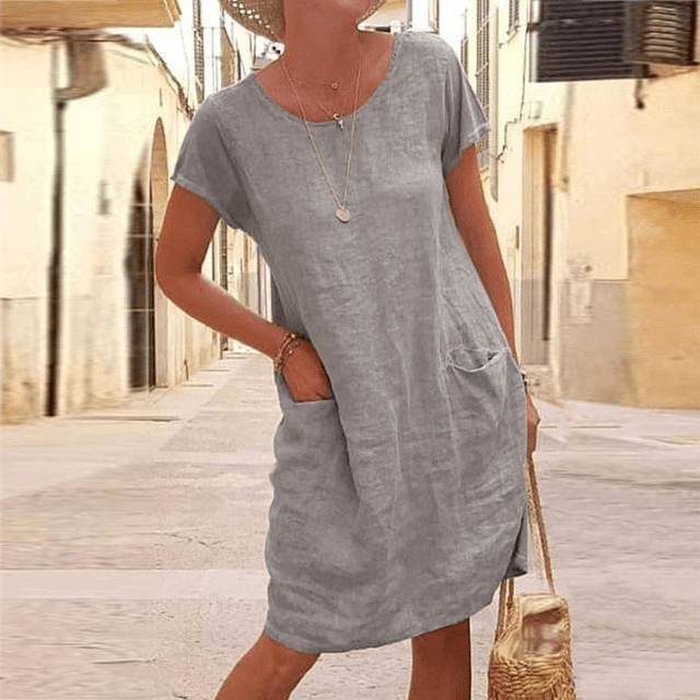 Luftiges Sommerkleid mit Rundhalsausschnitt und Taschen – Lässig, Komfortabel & Vielseitig