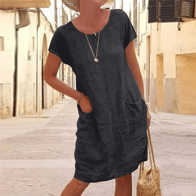 Luftiges Sommerkleid mit Rundhalsausschnitt und Taschen – Lässig, Komfortabel & Vielseitig