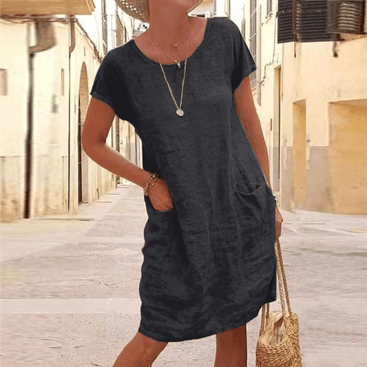 Luftiges Sommerkleid mit Rundhalsausschnitt und Taschen – Lässig, Komfortabel & Vielseitig