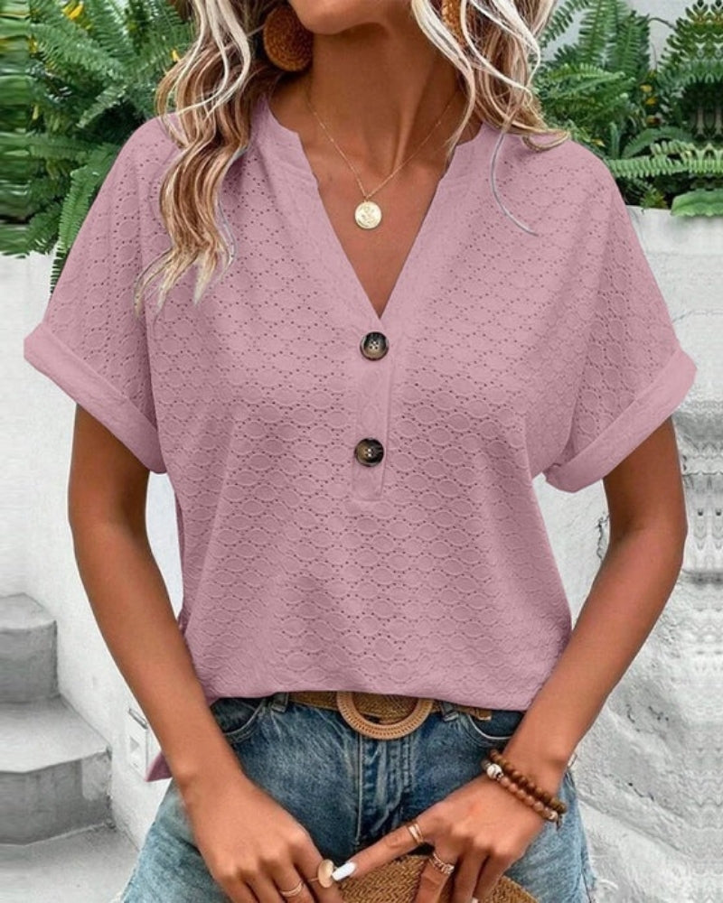 Damen Kurzarm Oberteil mit V-Ausschnitt – Leichtes Sommer Top für Alltag und Freizeit