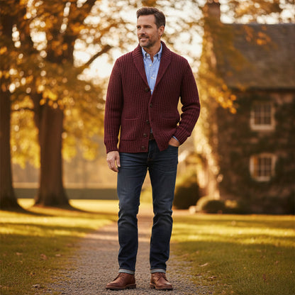 Strukturierter Herren Strickcardigan mit Reverskragen – Warm, Stilvoll & Vielseitig Kombinierbar