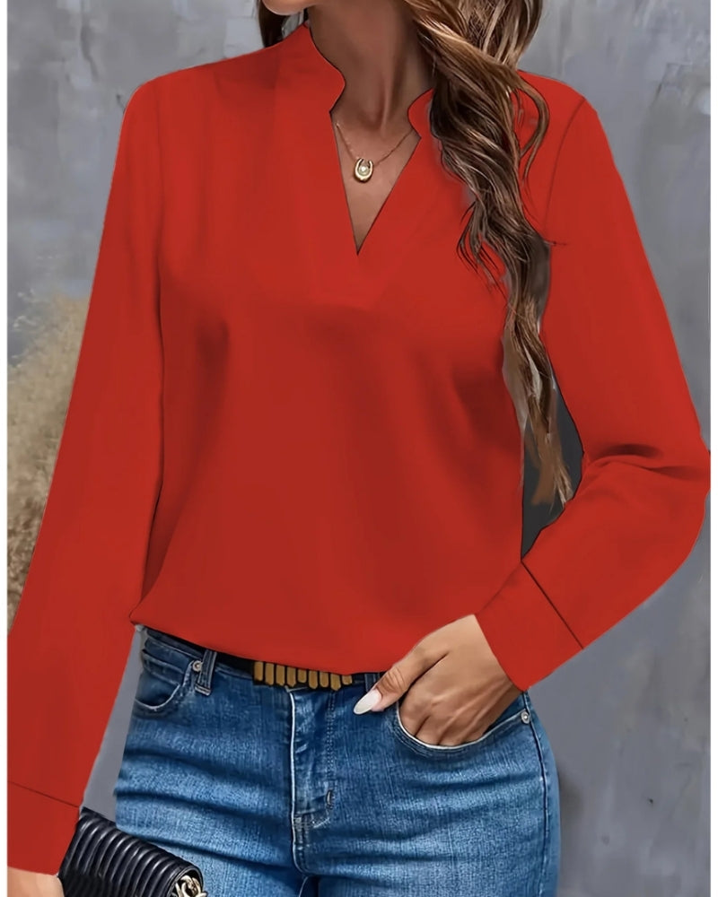 Damen Langarmbluse mit V-Ausschnitt – Elegante Bluse für Büro, Meetings und gepflegte Alltagslooks