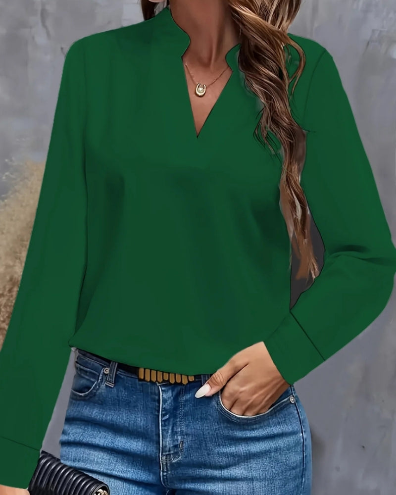 Damen Langarmbluse mit V-Ausschnitt – Elegante Bluse für Büro, Meetings und gepflegte Alltagslooks