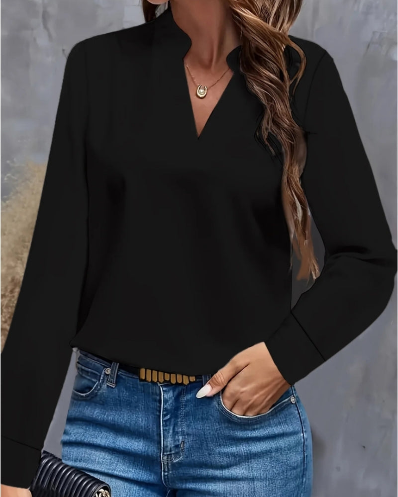 Damen Langarmbluse mit V-Ausschnitt – Elegante Bluse für Büro, Meetings und gepflegte Alltagslooks