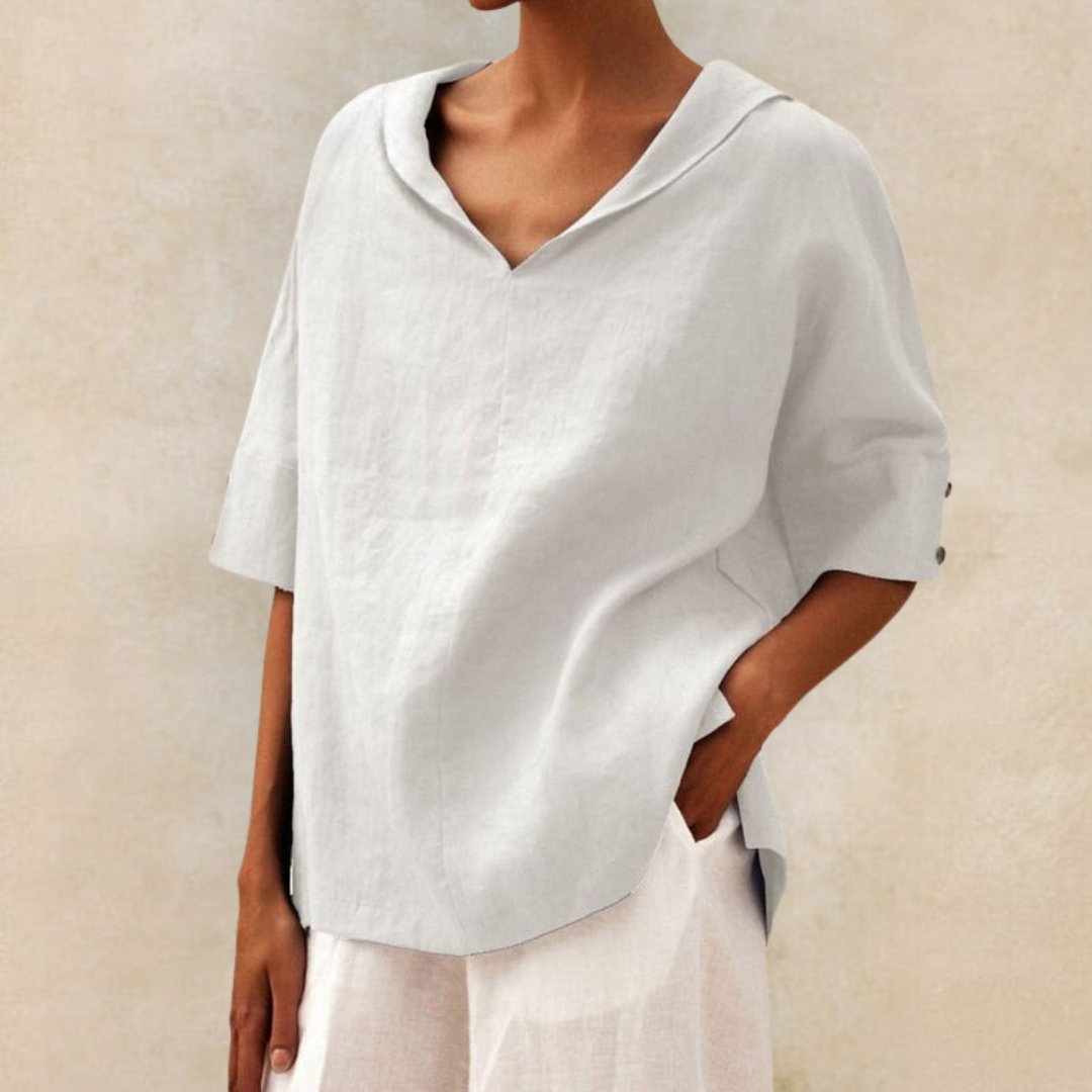 Damen Leinenbluse mit V-Ausschnitt – Leichte Eleganz & Atmungsaktiver Komfort