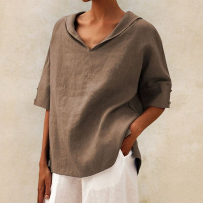 Damen Leinenbluse mit V-Ausschnitt – Leichte Eleganz & Atmungsaktiver Komfort