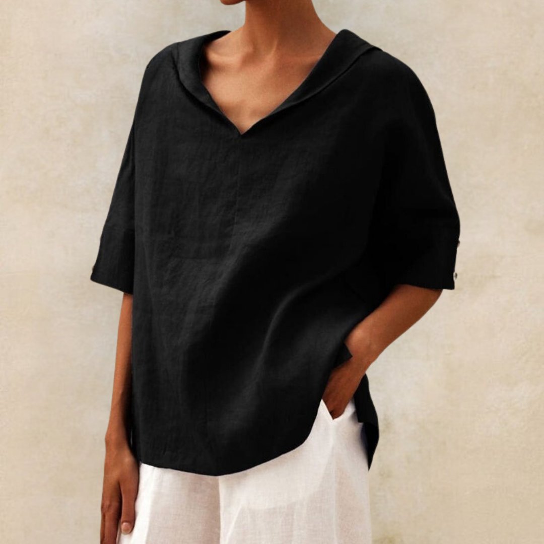 Damen Leinenbluse mit V-Ausschnitt – Leichte Eleganz & Atmungsaktiver Komfort