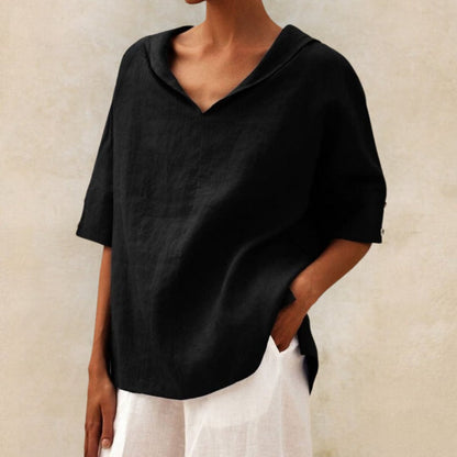 Damen Leinenbluse mit V-Ausschnitt – Leichte Eleganz & Atmungsaktiver Komfort