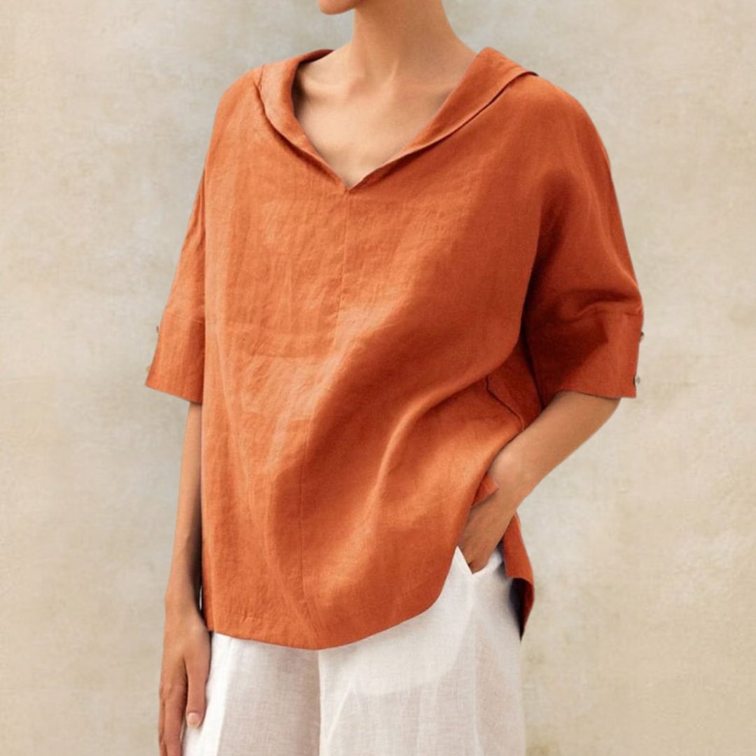 Damen Leinenbluse mit V-Ausschnitt – Leichte Eleganz & Atmungsaktiver Komfort