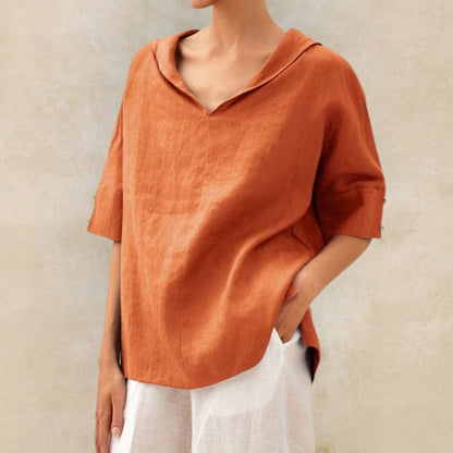 Damen Leinenbluse mit V-Ausschnitt – Leichte Eleganz & Atmungsaktiver Komfort
