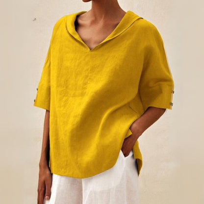 Damen Leinenbluse mit V-Ausschnitt – Leichte Eleganz & Atmungsaktiver Komfort