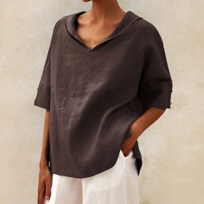 Damen Leinenbluse mit V-Ausschnitt – Leichte Eleganz & Atmungsaktiver Komfort