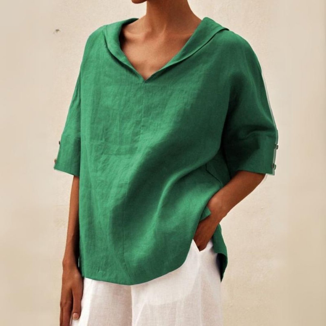 Damen Leinenbluse mit V-Ausschnitt – Leichte Eleganz & Atmungsaktiver Komfort