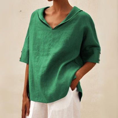 Damen Leinenbluse mit V-Ausschnitt – Leichte Eleganz & Atmungsaktiver Komfort