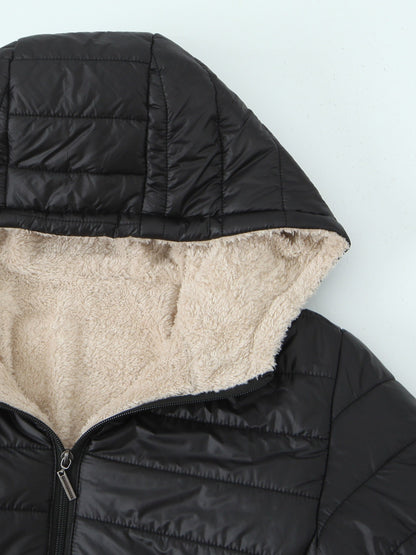Renée | Damen Steppjacke mit Kapuze & Warmem Fleecefutter, Schwarz, Reißverschluss