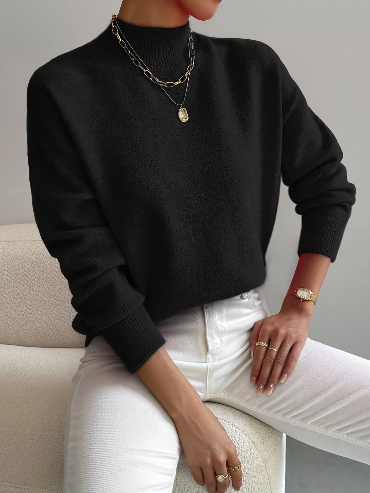 Damen Feinstrickpullover mit Stehkragen | Weicher Komfort für stilvolle Herbst- & Winter-Outfits