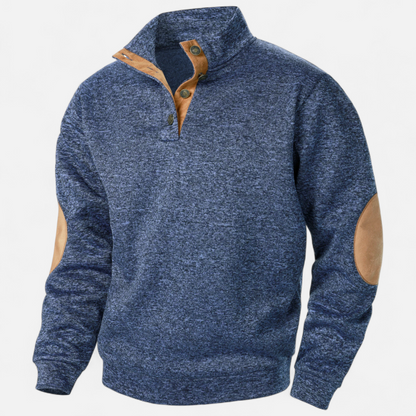 Levi | Herren Strickpullover mit Knopfleiste – Stehkragen Heritage Style mit Patchwork-Details
