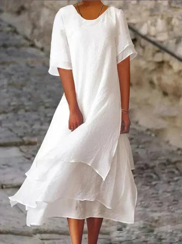 Damen Maxikleid mit Rundhalsausschnitt – Fließende Eleganz & Komfort