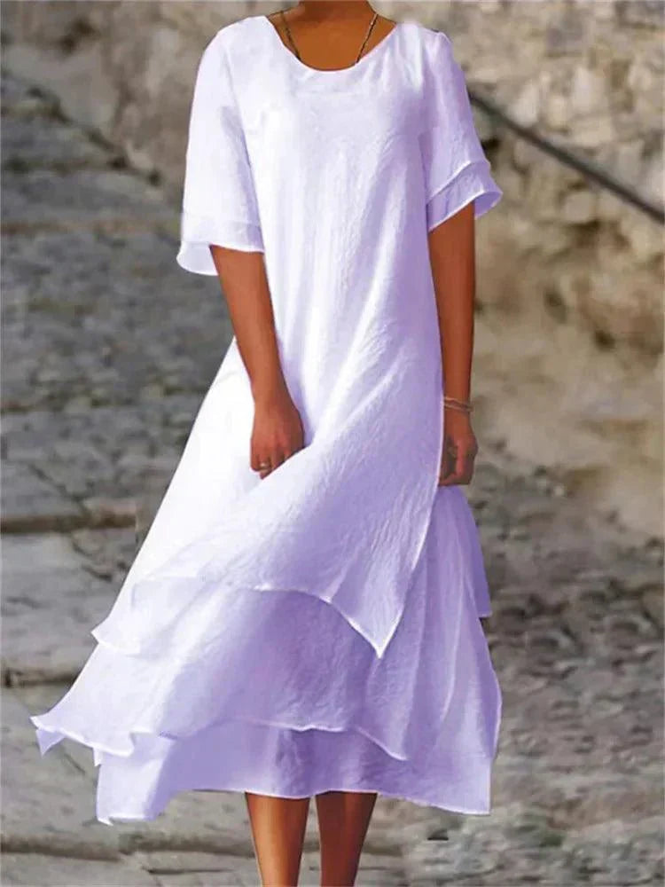Damen Maxikleid mit Rundhalsausschnitt – Fließende Eleganz & Komfort