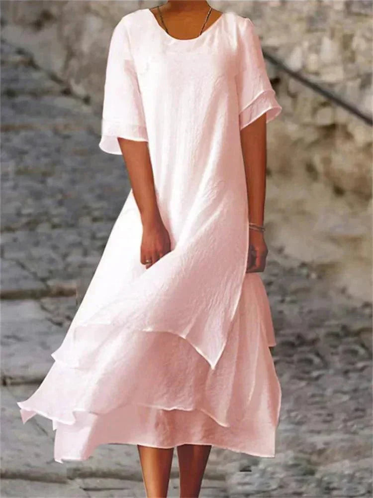 Damen Maxikleid mit Rundhalsausschnitt – Fließende Eleganz & Komfort