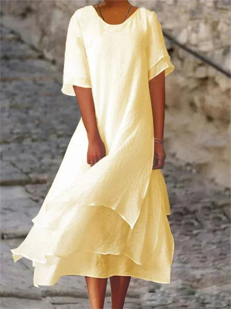 Damen Maxikleid mit Rundhalsausschnitt – Fließende Eleganz & Komfort