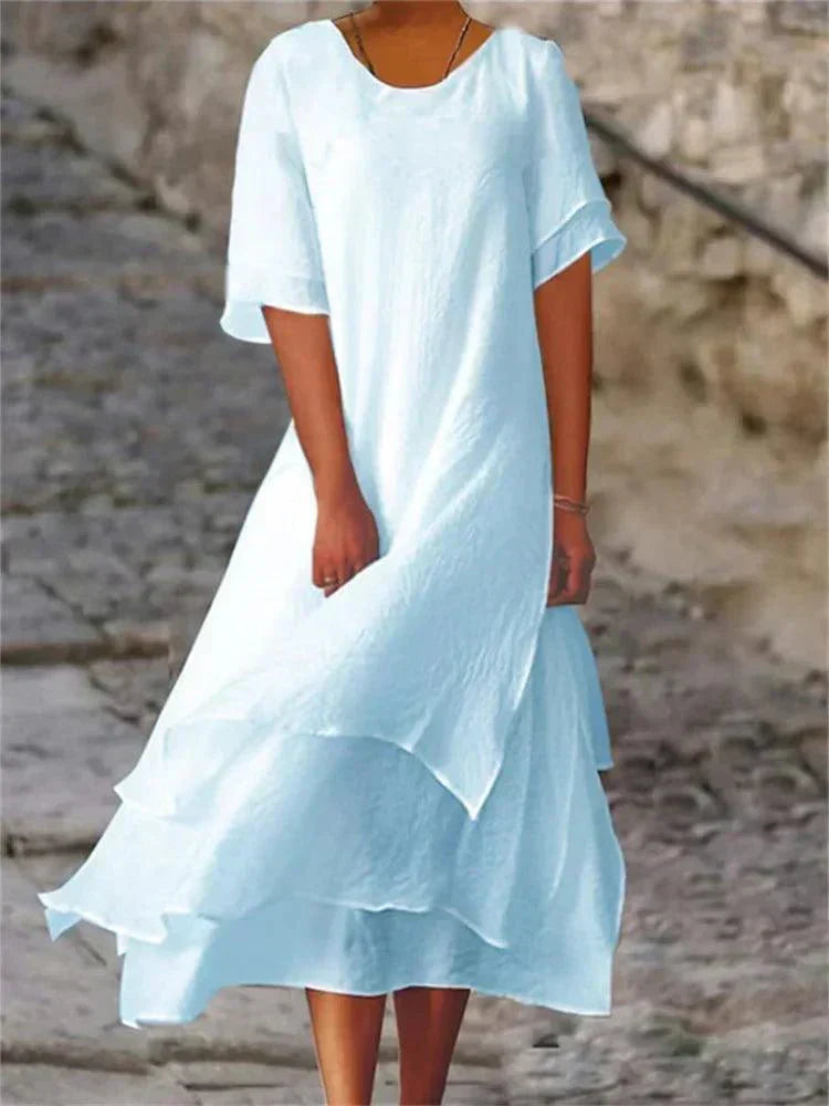 Damen Maxikleid mit Rundhalsausschnitt – Fließende Eleganz & Komfort