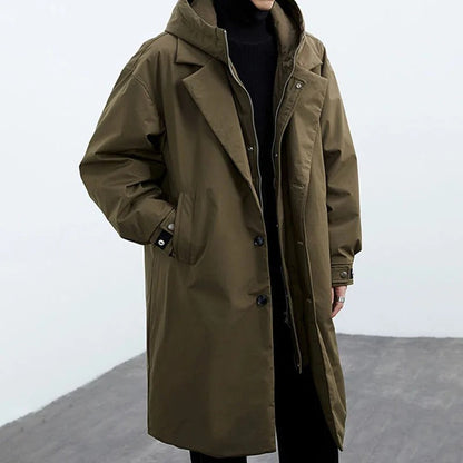 Herren Langer Wasserdichter Puffer Trenchcoat | Warm, Wetterfest & Mit Kapuze