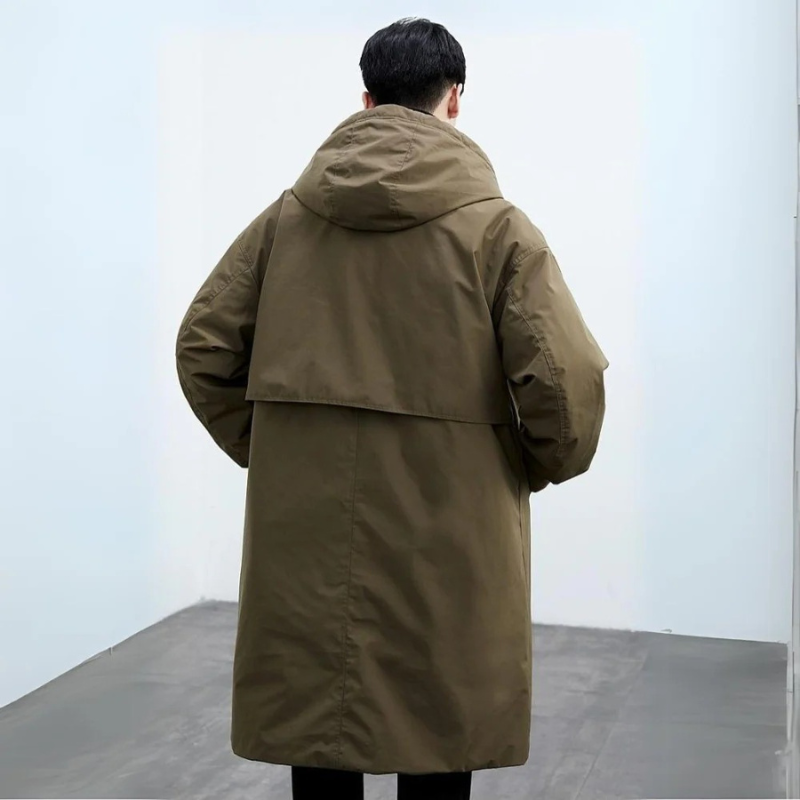 Herren Langer Wasserdichter Puffer Trenchcoat | Warm, Wetterfest & Mit Kapuze