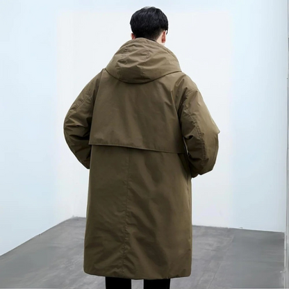 Herren Langer Wasserdichter Puffer Trenchcoat | Warm, Wetterfest & Mit Kapuze