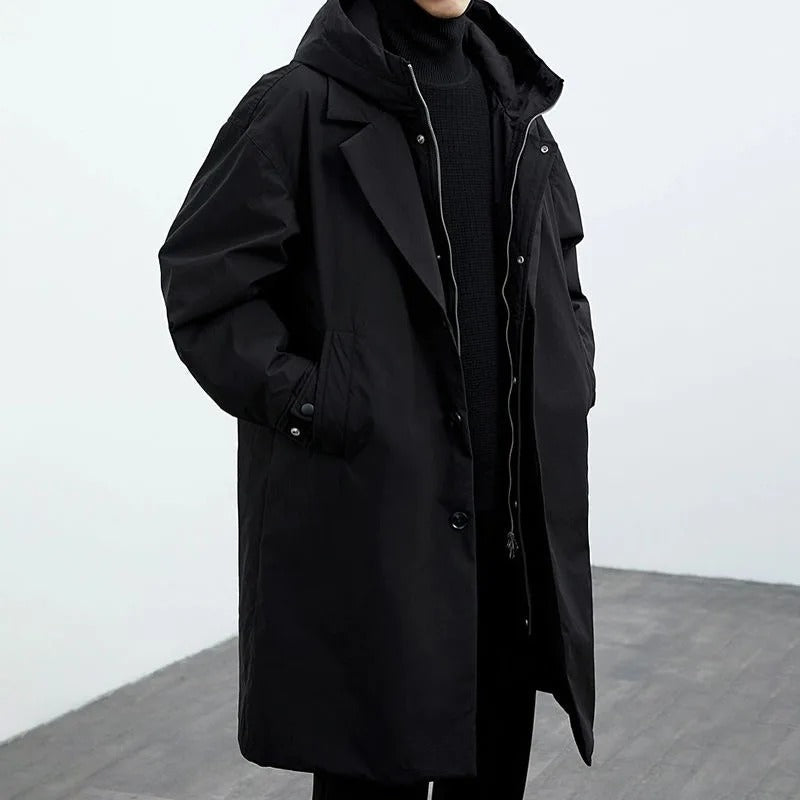 Herren Langer Wasserdichter Puffer Trenchcoat | Warm, Wetterfest & Mit Kapuze