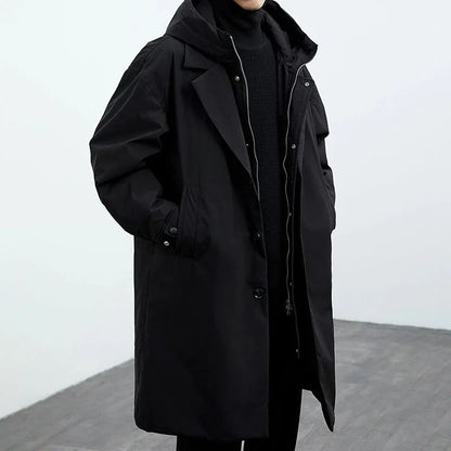 Herren Langer Wasserdichter Puffer Trenchcoat | Warm, Wetterfest & Mit Kapuze